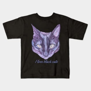 I Love Black Cats Cat Face Kids T-Shirt